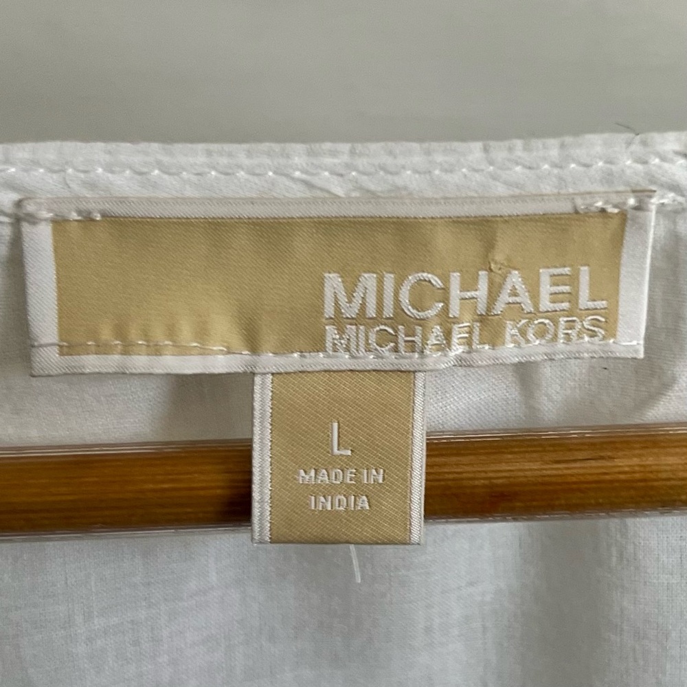 NWOT MICHAEL Michael Kors CRISP WHITE Embroidered LACE V-NECK Cotton BLOUSE L - Picture 5 of 17